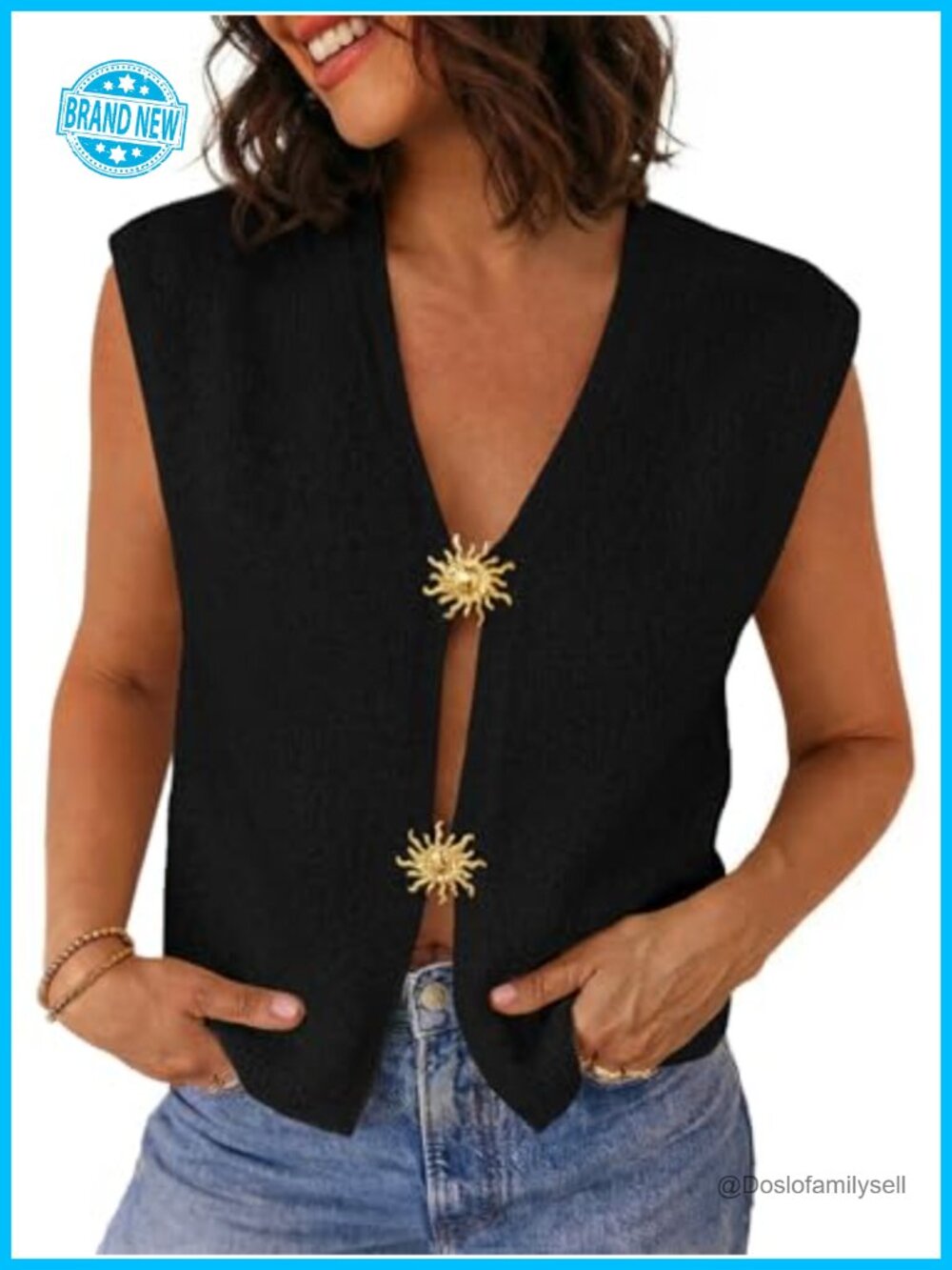Womens Sweater Vest Sleeveless Knit V Neck Button Down Loose Cardigan